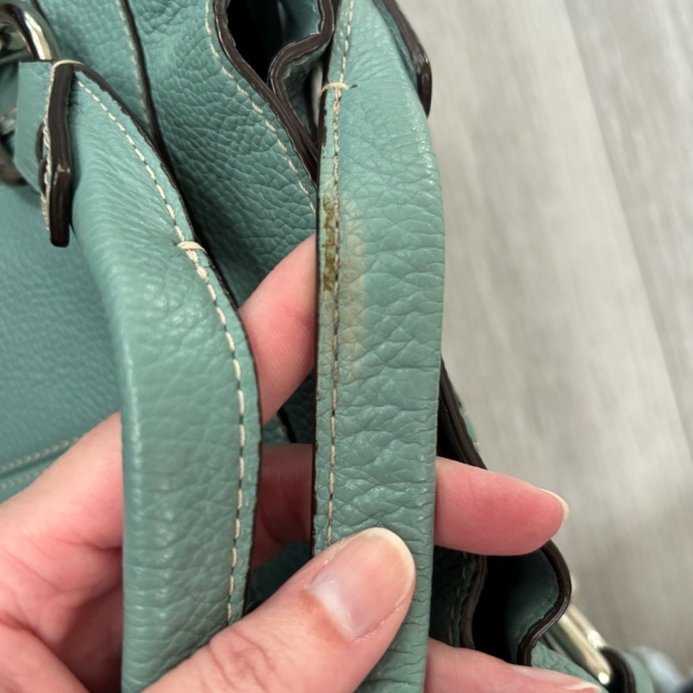 Coach Penelope Aqua Blue Pebbled Leather Zipper Closure Tote Shoulder Bag - Picture 12 of 13